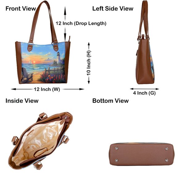 Printed Leather Shoulder Tote Bag for Women–Sling Bag Daily Use Purse for Office - Picture 3 of 10